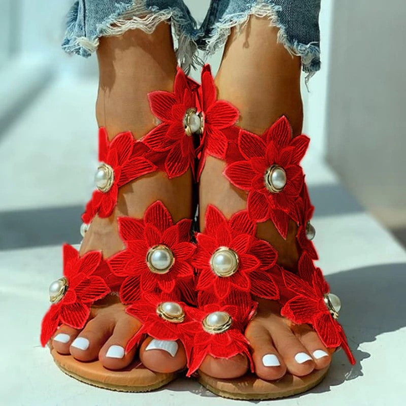 2020 New Summer Ladies Bohemian Floral Flat Sandals.