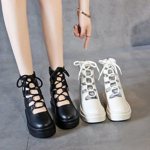 Hollow Out Cross Strap Ankle Boots