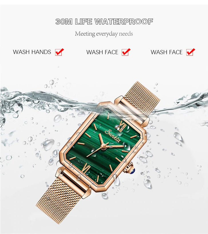 Luxury Fashion Casual Ladies Quartz Rose Gold Stainless Steel Mesh Wristwatch