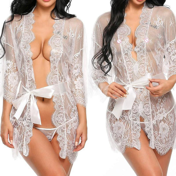 Sexy Women Lingerie Lace Night Dress Sleepwear Nightgown Bandage Deep V G-String See Through Sexy Sheer Sleep Dress Asian Size