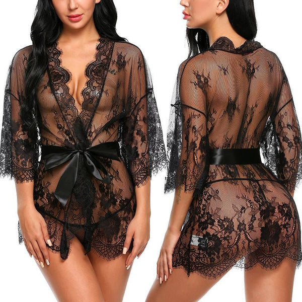 Sexy Women Lingerie Lace Night Dress Sleepwear Nightgown Bandage Deep V G-String See Through Sexy Sheer Sleep Dress Asian Size