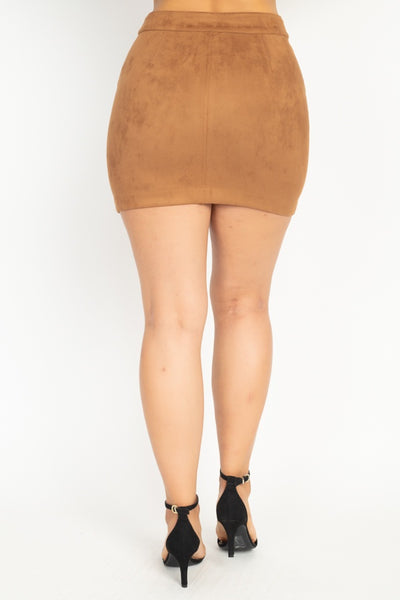 Faux Suede Front Zip Skirt