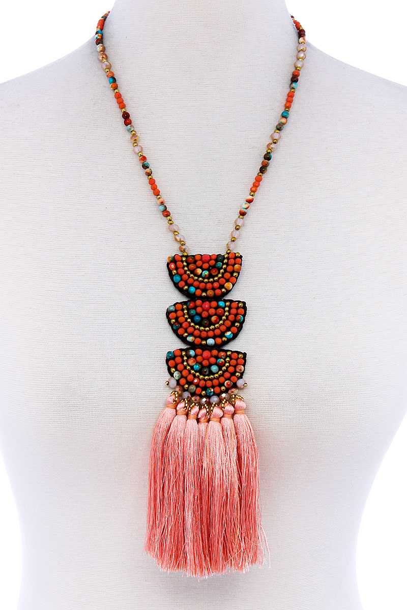 Designer Multi Tassel And Beaded Necklace