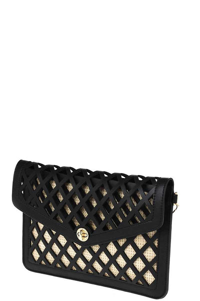 Stylish Diamond Cut Out Envelope Clutch With Shoulder Strap