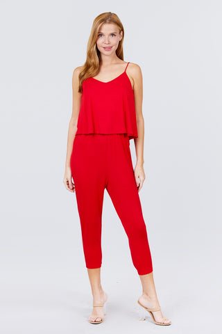 Cami Layered Top Capri Knit Jumpsuit