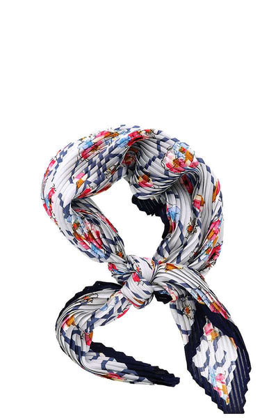 Designer Floral Print Pleated Bandana Scarf