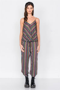 Multi Stripe Scoop Neck High-low Cami & Side Slit Harem Pant Set