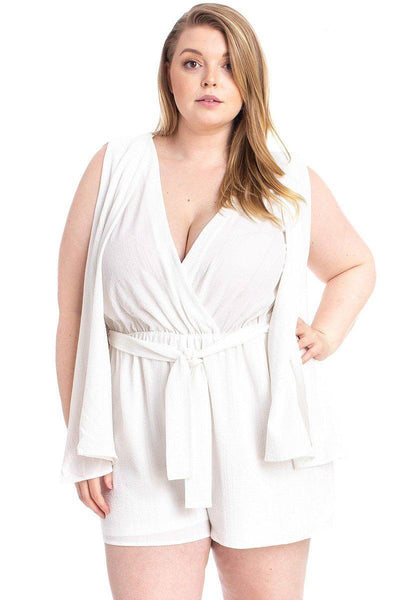 Shimmer Fabric Draped Open Sleeve Romper