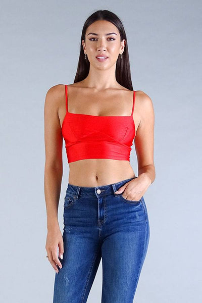 Sexy Spaghetti Strap Darted Under Bust Crop Top