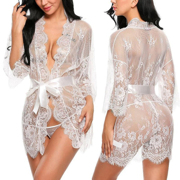 Sexy Women Lingerie Lace Night Dress Sleepwear Nightgown Bandage Deep V G-String See Through Sexy Sheer Sleep Dress Asian Size