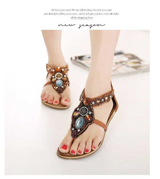 YAERNI  Bohemian Summer Flat Sandals Shoes