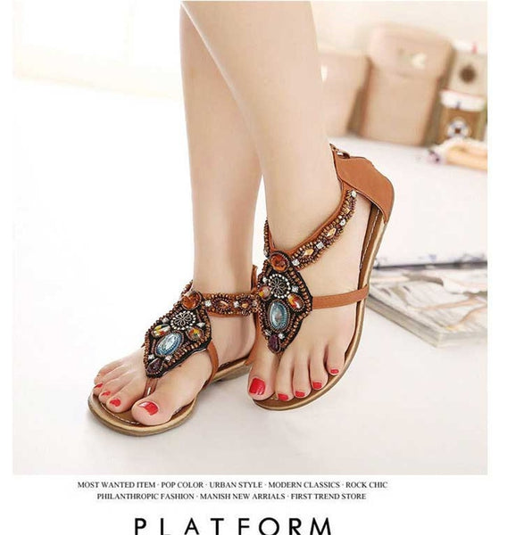 YAERNI  Bohemian Summer Flat Sandals Shoes