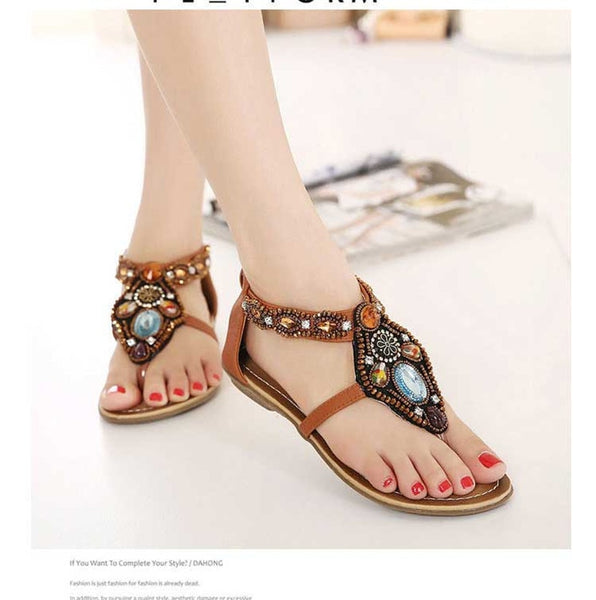 YAERNI  Bohemian Summer Flat Sandals Shoes