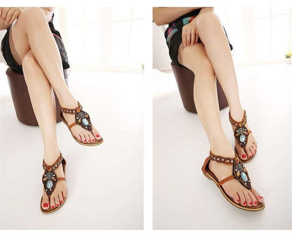 YAERNI  Bohemian Summer Flat Sandals Shoes