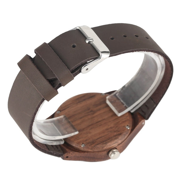 Wooden Couple Quartz Handmade Walnut Wood Watches Hollow Dial Leather Band Valentine's Day Lover's Gift