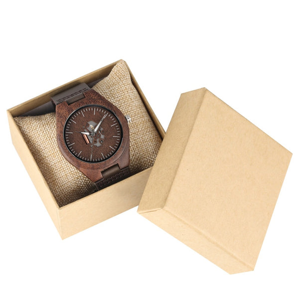 Wooden Couple Quartz Handmade Walnut Wood Watches Hollow Dial Leather Band Valentine's Day Lover's Gift