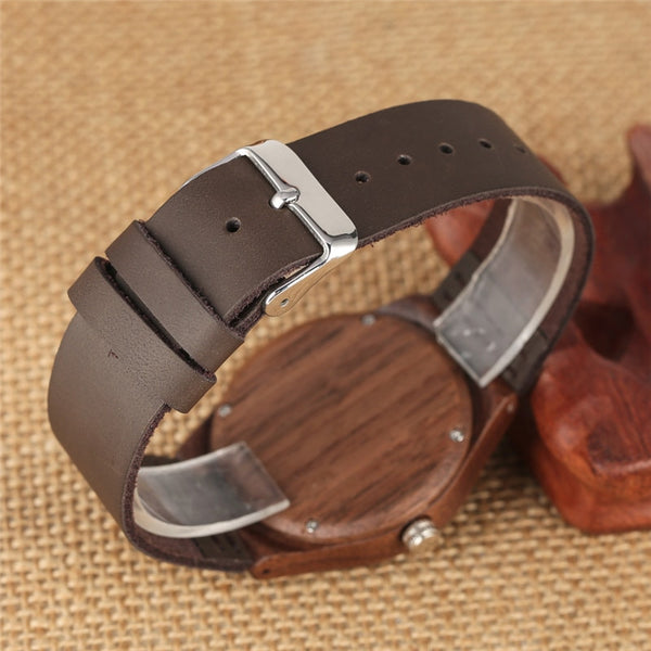 Wooden Couple Quartz Handmade Walnut Wood Watches Hollow Dial Leather Band Valentine's Day Lover's Gift