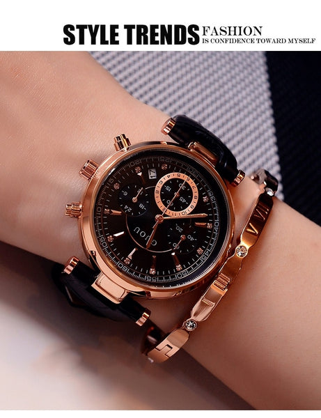 Fashion GUOU Brand Real 3 Eyes Waterproof Leather Analog Calendar Wristwatches