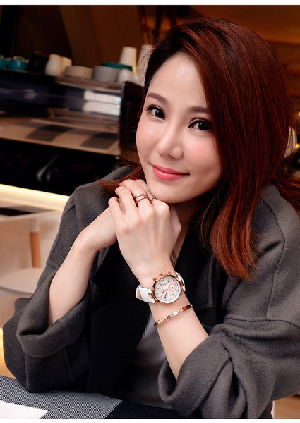 Fashion GUOU Brand Real 3 Eyes Waterproof Leather Analog Calendar Wristwatches