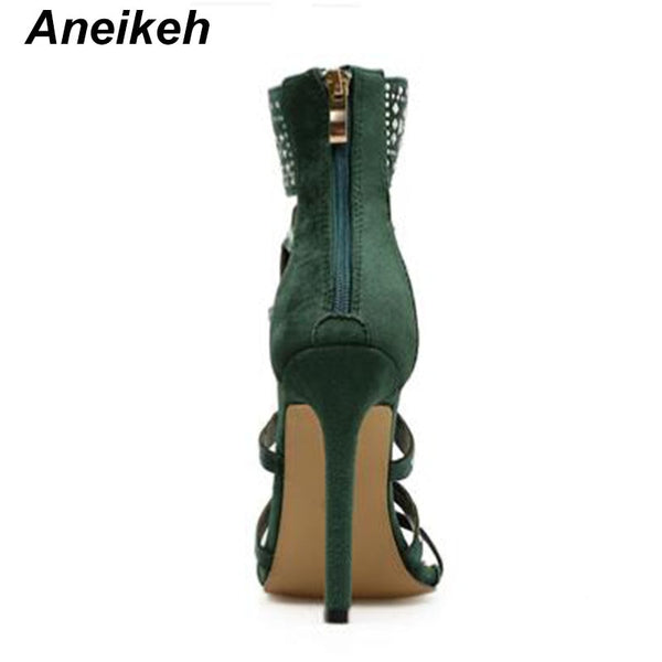 Aneikeh Open Toe Rhinestone High Heel Ankle Wrap Glitter Diamond Gladiator Sandals.