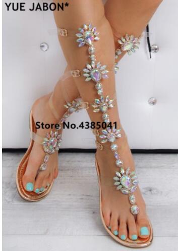 Transparent Gladiator Open Toe T-strap  Rhinestone Diamond Clear High Heel Summer Boots Sandals