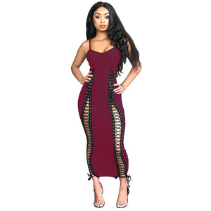 Echoine Spaghetti Strap Knitted Ribbed Long Sexy Party Dress