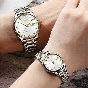 OLEVS Couple Two Tone Stainless Steel Band Fashion Waterproof His and Hers Quartz Wristwatch