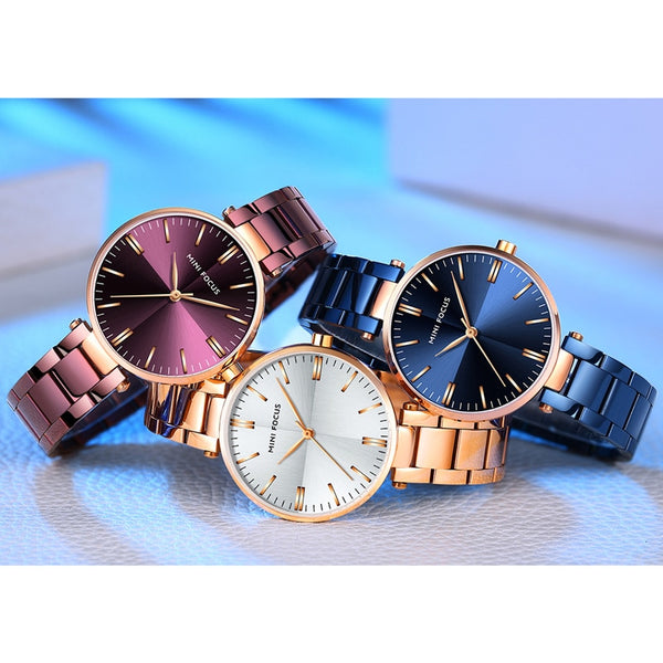 MINI FOCUCS Women's Fashion Waterproof Stainless Steel Quartz Wristwatch