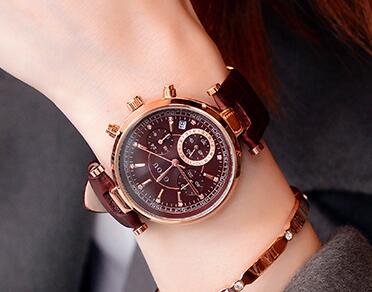 Fashion GUOU Brand Real 3 Eyes Waterproof Leather Analog Calendar Wristwatches