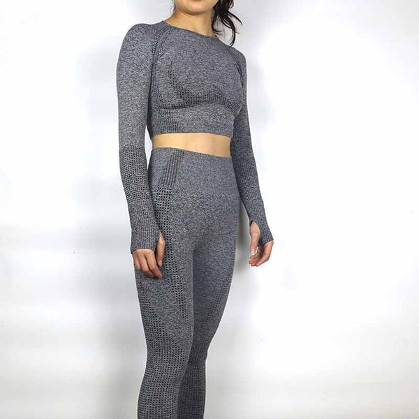 Women Seamless Long Sleeve Active Wear Tracksuit Yoga Set