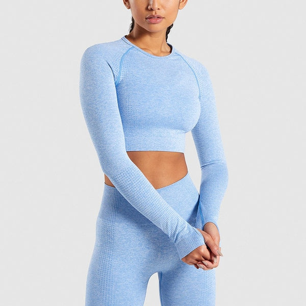 Women Seamless Long Sleeve Active Wear Tracksuit Yoga Set