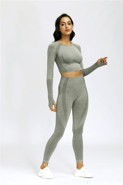 Women Seamless Long Sleeve Active Wear Tracksuit Yoga Set