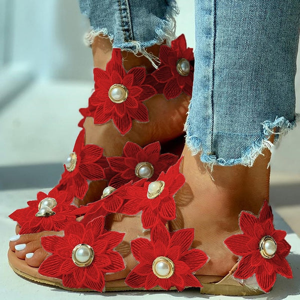 2020 New Summer Ladies Bohemian Floral Flat Sandals.