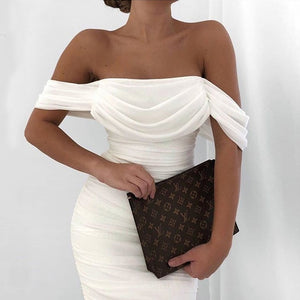 Tobinoone White mesh bodycon Sexy summer off shoulder dinner party mini dress