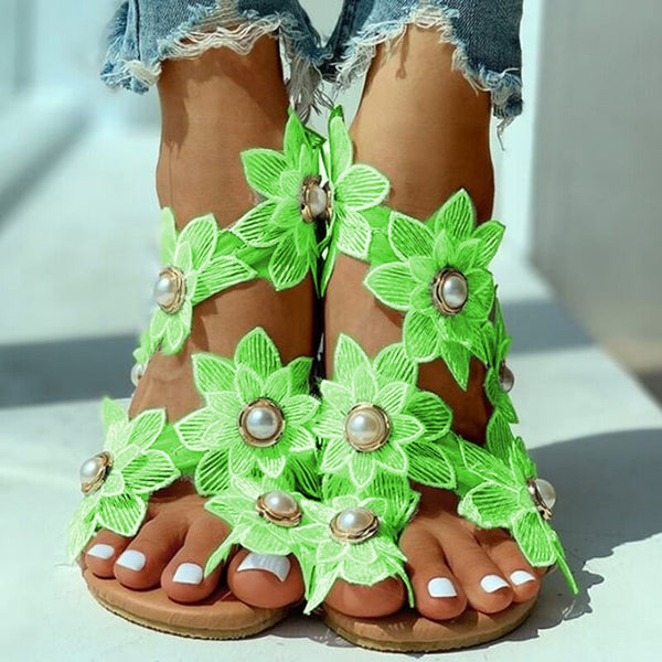 2020 New Summer Ladies Bohemian Floral Flat Sandals.