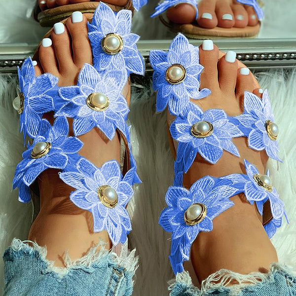 2020 New Summer Ladies Bohemian Floral Flat Sandals.