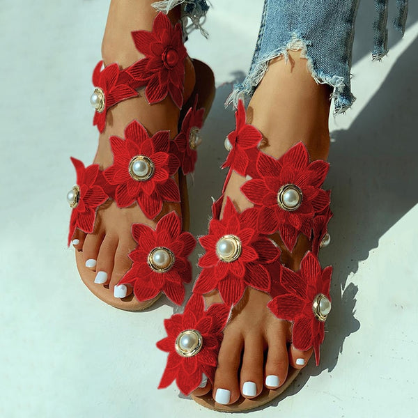 2020 New Summer Ladies Bohemian Floral Flat Sandals.