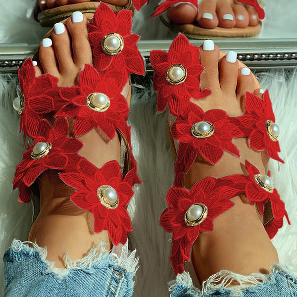 2020 New Summer Ladies Bohemian Floral Flat Sandals.