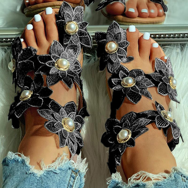 2020 New Summer Ladies Bohemian Floral Flat Sandals.