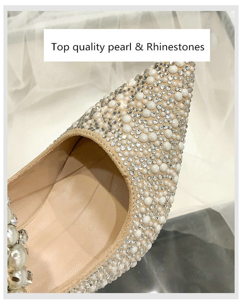 2020 Newest Heels Pumps Fashion Pearl Decorative Diamond Wedding Shoes.