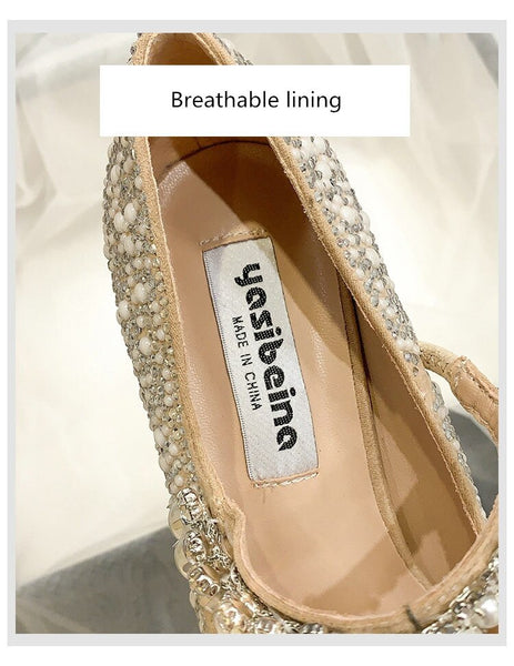 2020 Newest Heels Pumps Fashion Pearl Decorative Diamond Wedding Shoes.