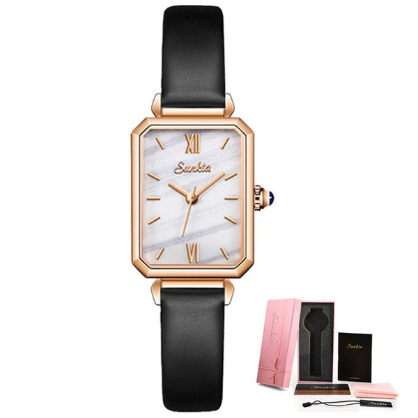 SUNKTA Luxury Fashion Casual Ladies Quartz Rose Gold Stainless Steel Mesh Wristwatch