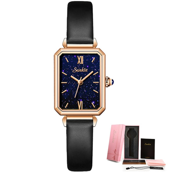 SUNKTA Luxury Fashion Casual Ladies Quartz Rose Gold Stainless Steel Mesh Wristwatch