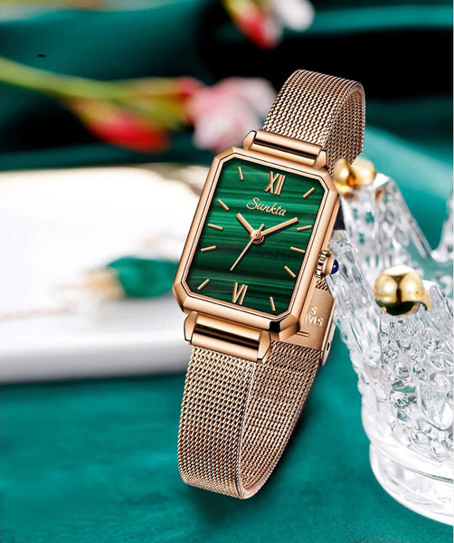 SUNKTA Top Brand Luxury Rectangular Ultra-Thin Waterproof Quartz Ladies Wristwatch