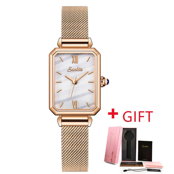 SUNKTA Top Brand Luxury Rectangular Ultra-Thin Waterproof Quartz Ladies Wristwatch