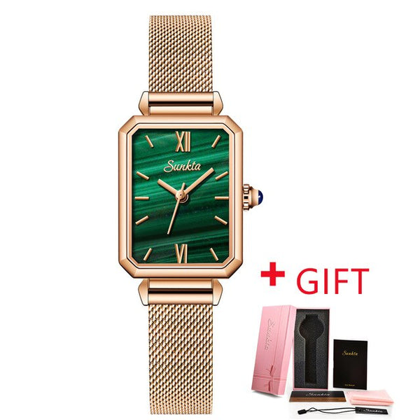 SUNKTA Top Brand Luxury Rectangular Ultra-Thin Waterproof Quartz Ladies Wristwatch