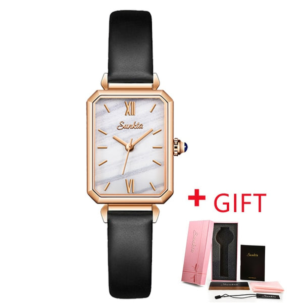 SUNKTA Top Brand Luxury Rectangular Ultra-Thin Waterproof Quartz Ladies Wristwatch