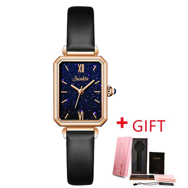 SUNKTA Top Brand Luxury Rectangular Ultra-Thin Waterproof Quartz Ladies Wristwatch