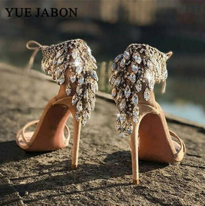 Luxury Diamond Crystal Gladiator Ankle Tie Stiletto High Heels party sandals