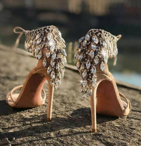 Luxury Diamond Crystal Gladiator Ankle Tie Stiletto High Heels party sandals